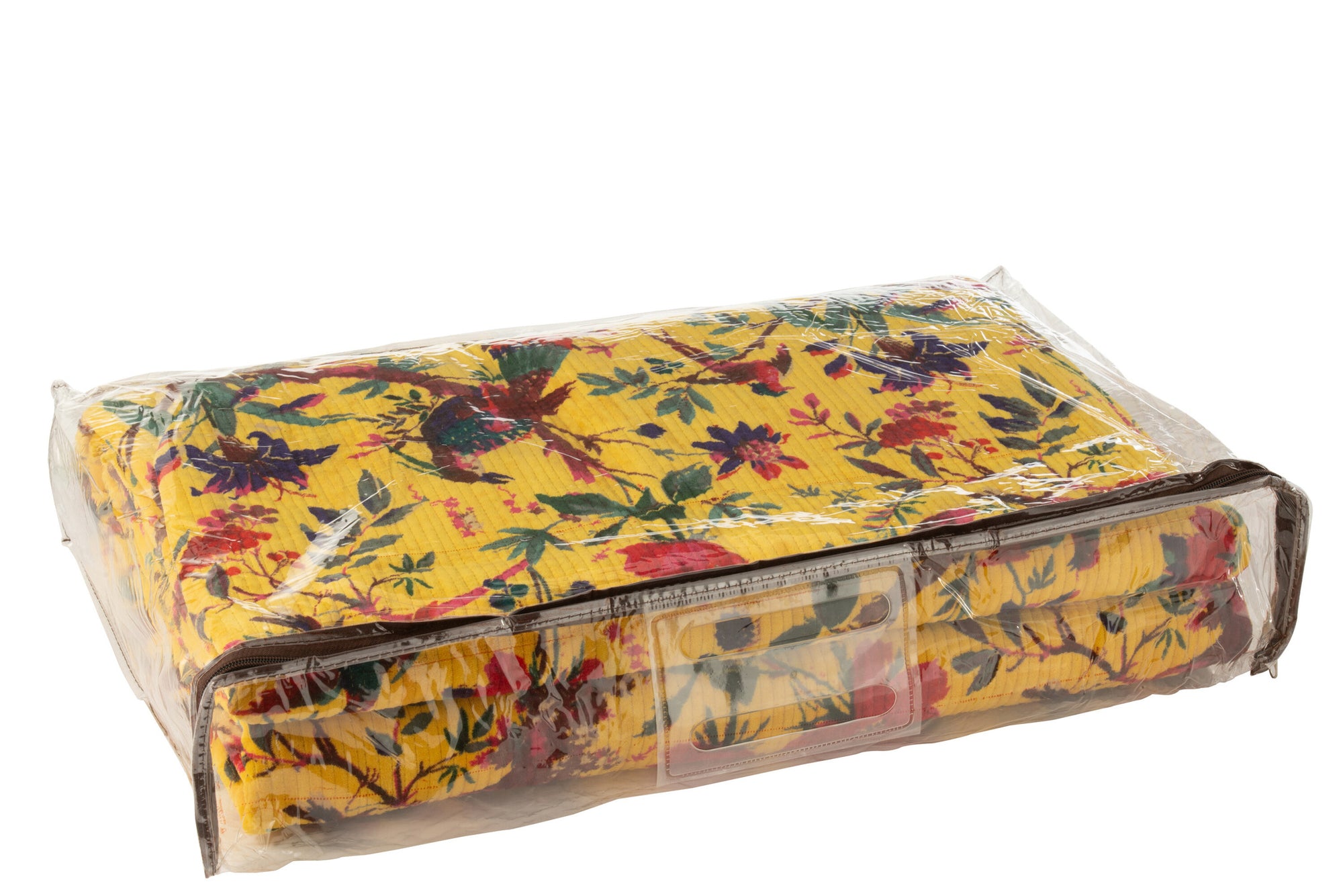 Geruite Vogels/Bloemen Katoenen Fluweel Geel