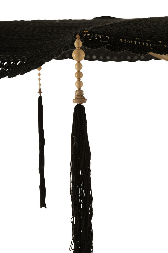 J-LINE PARASOL TASSELS COTTON/WOOD BLACK LARGE