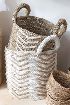 J-LINE SET VAN 2 MANDEN CHEVRON RAFFIA WIT/NATUREL