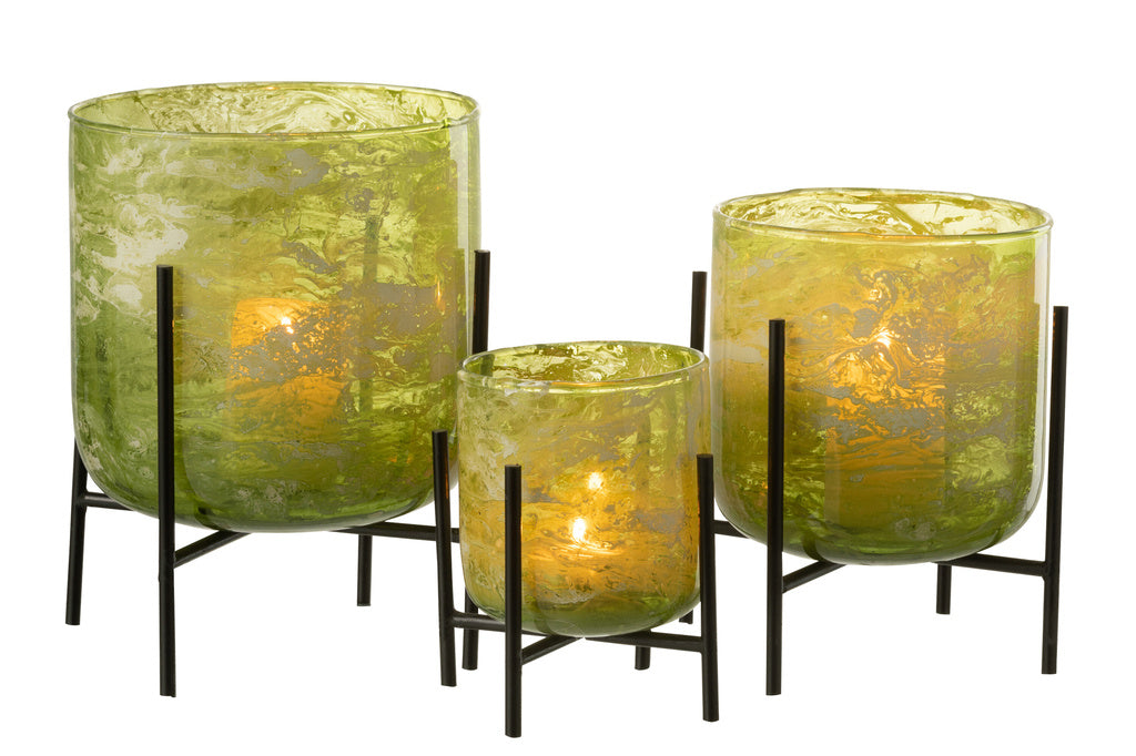 J-LINE WINDLICHT OP STANDAARD – GLAS/IJZER MARMER GROEN LARGE
