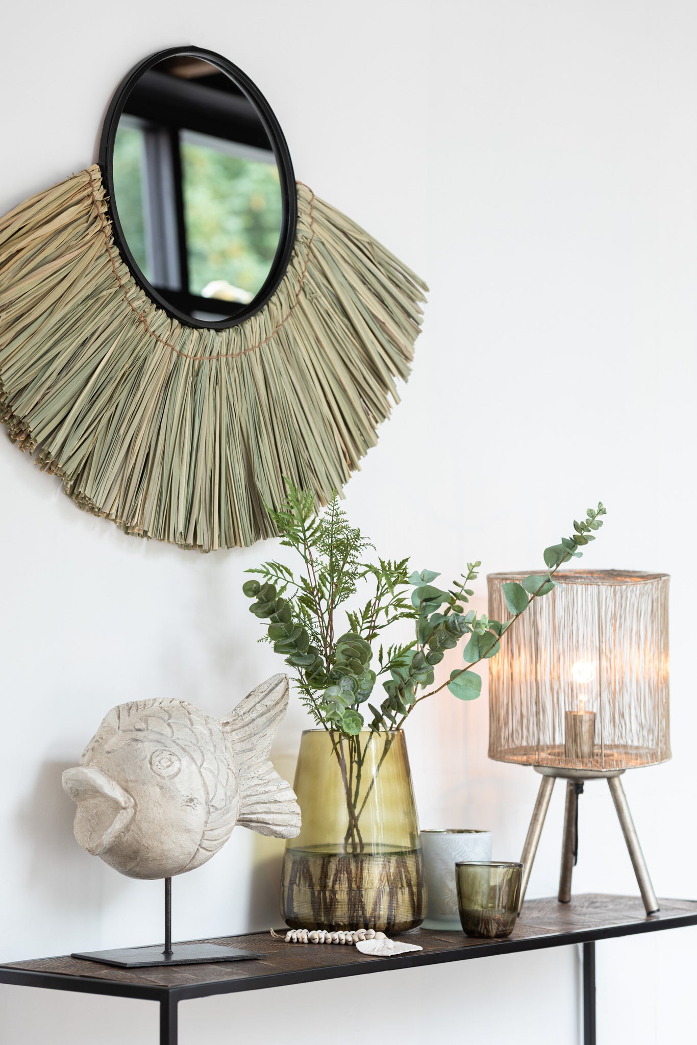 Kleine metalen tafellamp antiekbruin