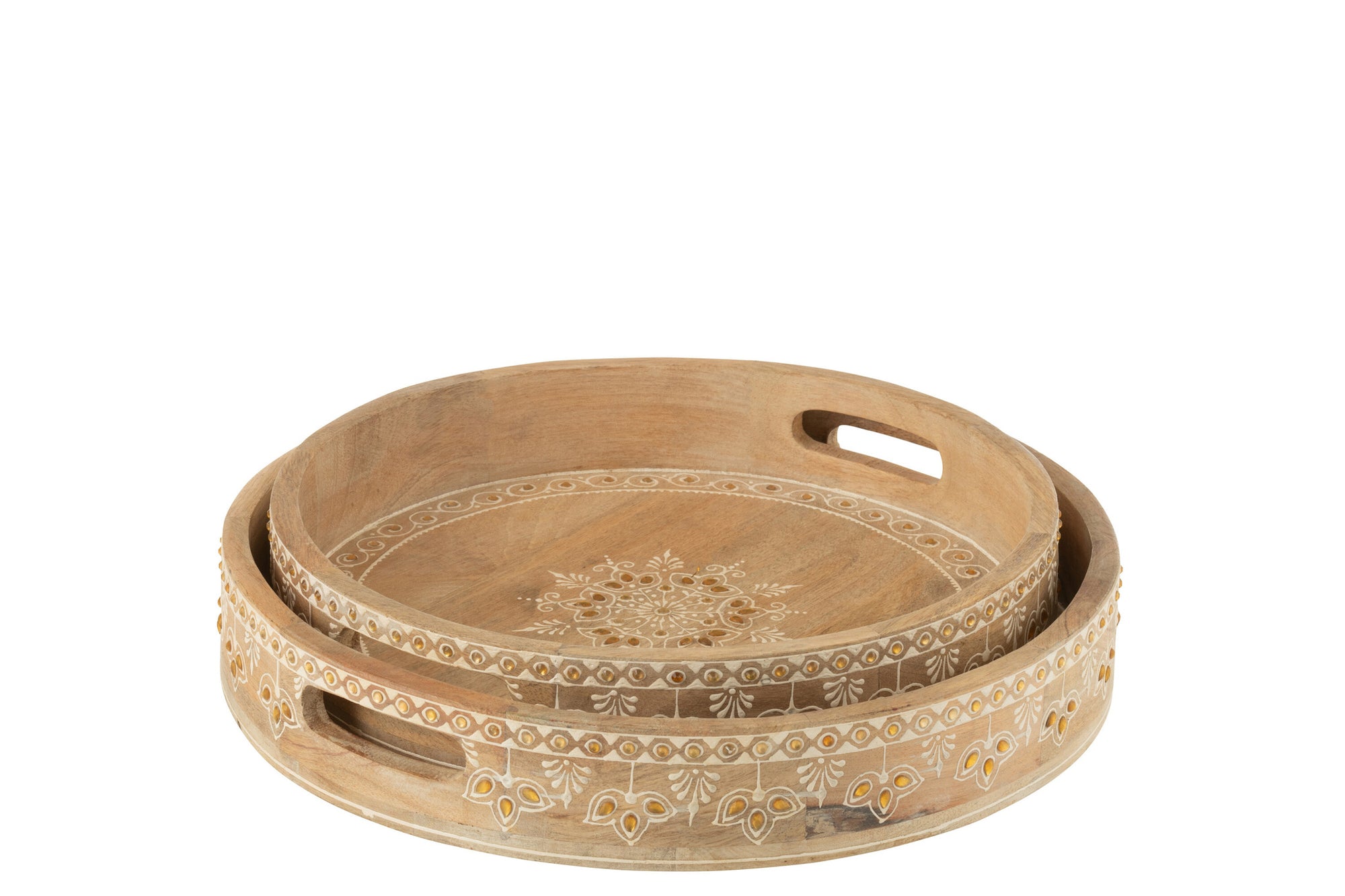 J-LINE SET VAN 2 DIENBLADEN MET 2 HANDVATTEN KRALEN MANGOHOUT NATUURLIJK/WIT