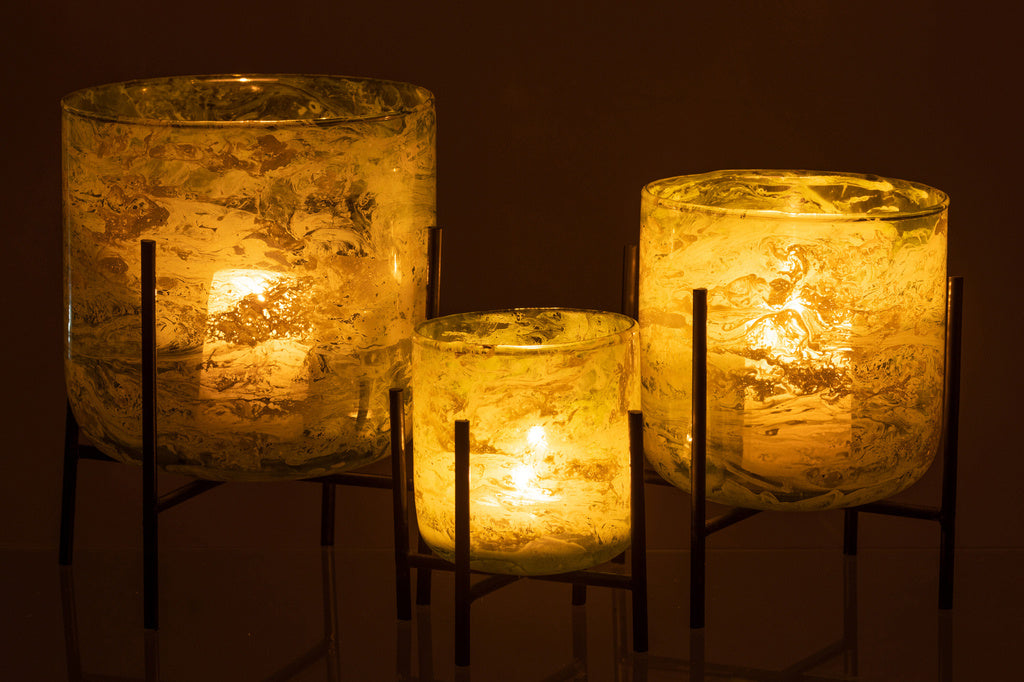 J-LINE WINDLICHT OP STANDAARD – GLAS/IJZER MARMER GROEN LARGE