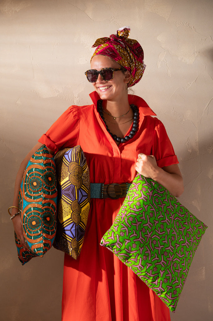 J-LINE KUSSEN PATROONSTOF – KATOEN/POLYESTER – GROEN/BLAUW – SET VAN 2 – 45 CM