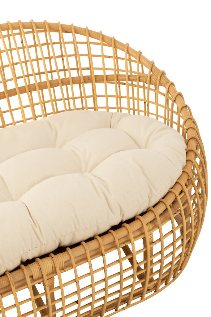 J-LINE 2-PERSOONS SOFA LISE + KUSSEN – ROTAN/TEXTIEL – NATURAL/WHITE – 137 CM