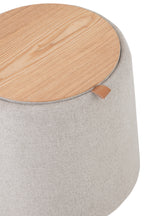 J-LINE POEF/SIDETABLE ROND TEXTIEL/HOUT BEIGE