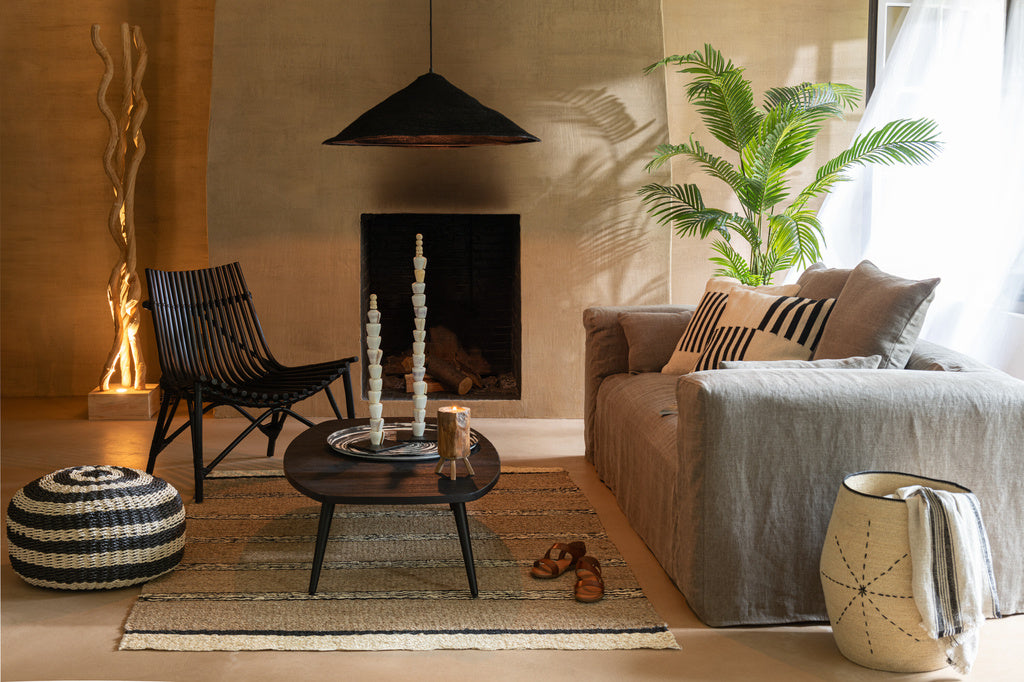 J-Line Set Of 3 Baskets Star Dotted Lines Seagrass Natural/Black