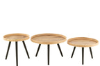 J-LINE SET VAN 3 RONDE SALONTAFELS MANGOHOUT NATUREL