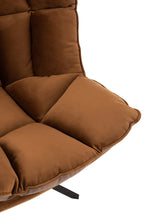 Relaxstoel met kussen op frame, textiel/metaal, bruin