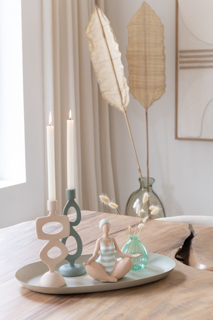 J-LINE CANDLE HOLDER RINGS ALUMINIUM BEIGE ASSORTMENT OF 2