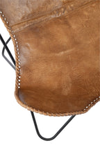 Loungestoel leer/metaal cognac