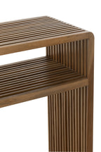 Set van 2 consoles met plank van gerecycled teakhout in natuurlijke kleur.