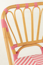 Eetkamerstoel rotan roze/wit
