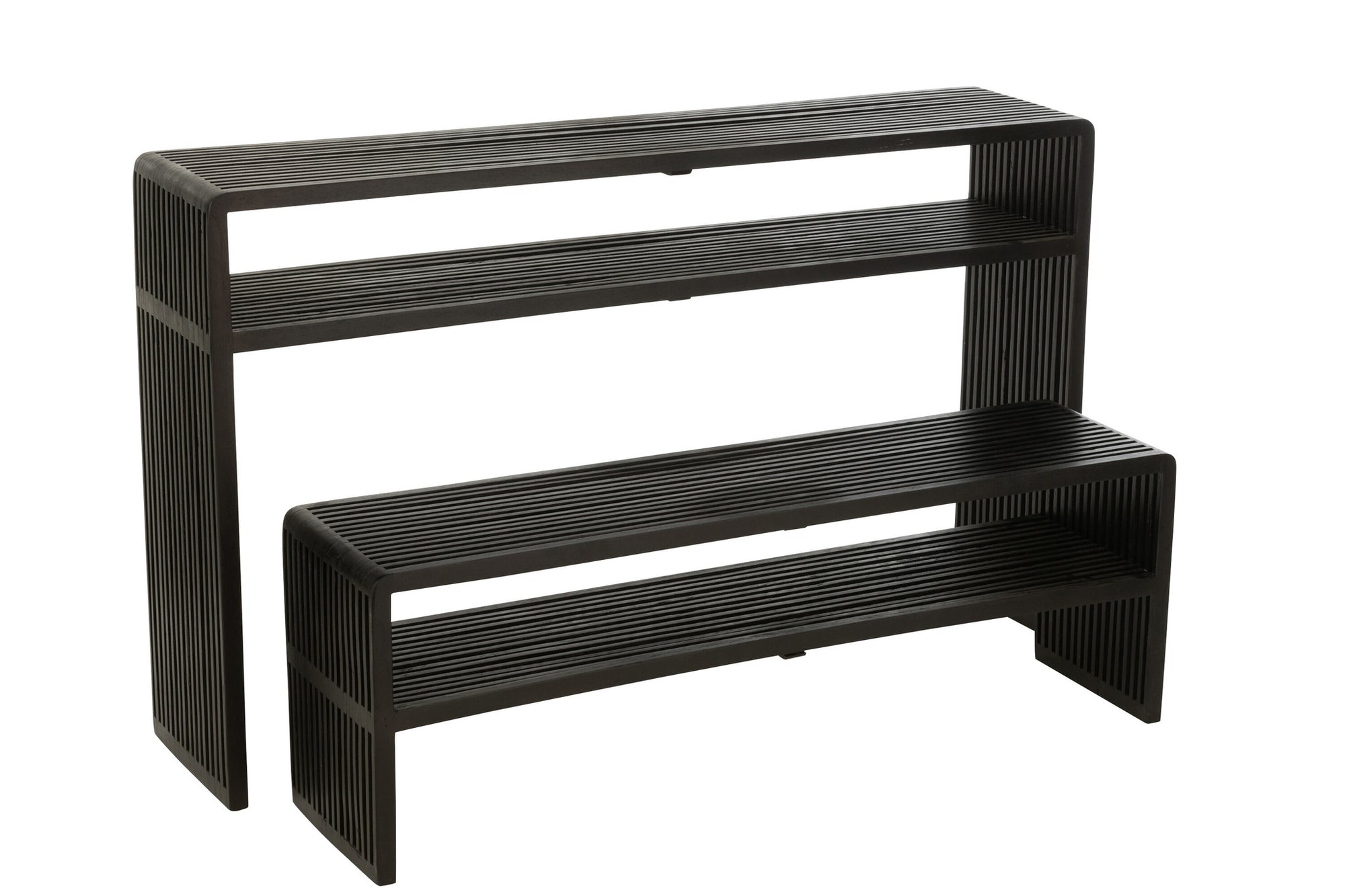 Set van 2 consoles met plank van gerecycled teakhout in het zwart.