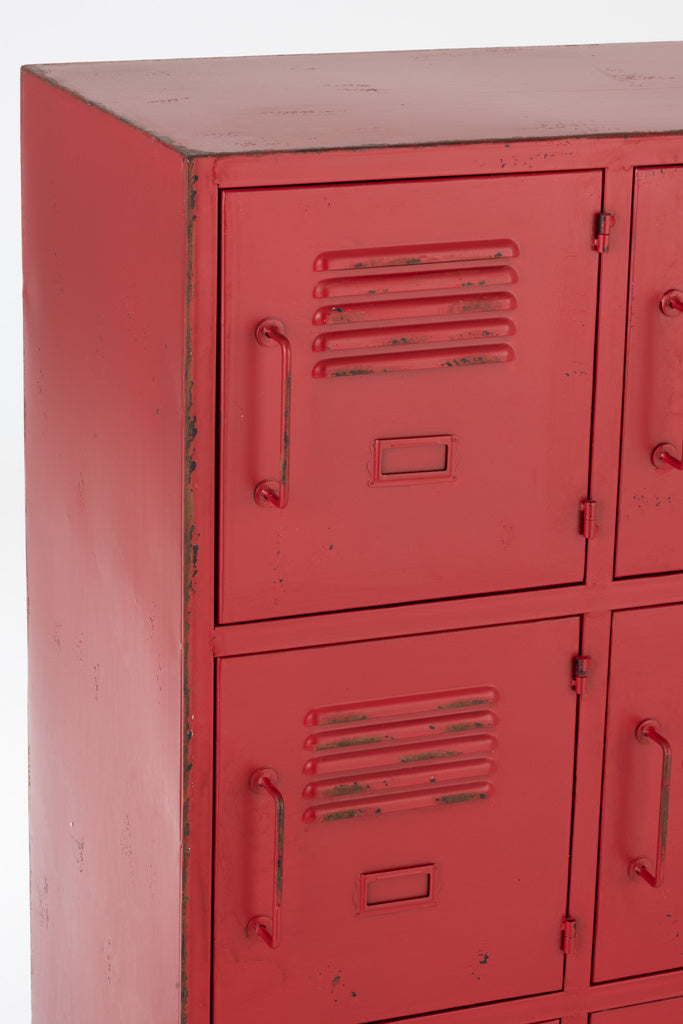 J-LINE CUPBOARD 9 DRAWER METAL RED