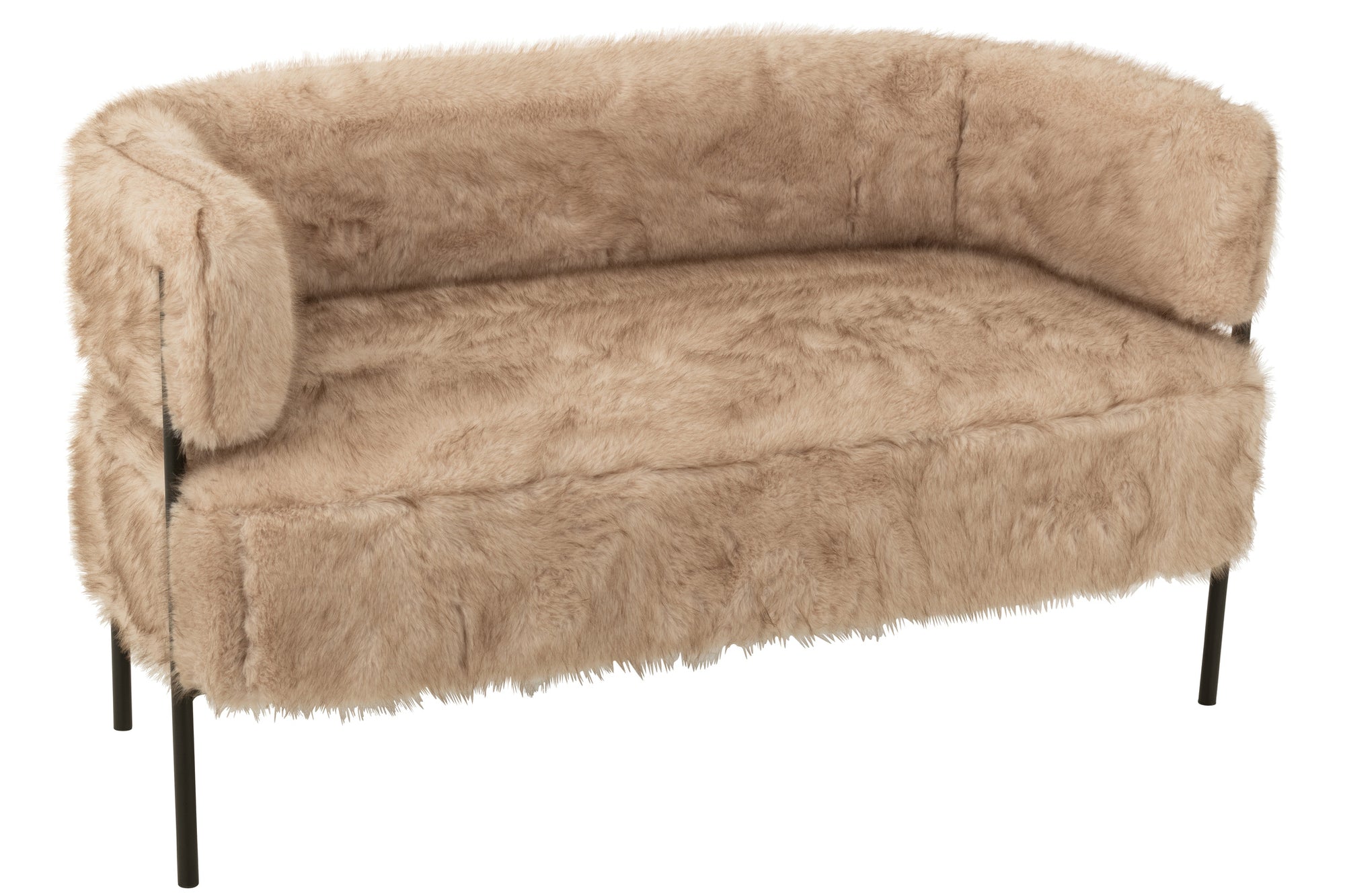 2-zitsbank met bontbekleding en metalen poten, houtkleurig taupe