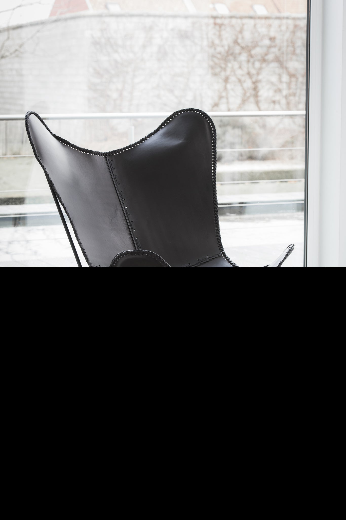 Loungestoel leer/metaal zwart