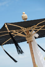 J-LINE PARASOL TASSELS COTTON/WOOD BLACK LARGE