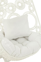 J-LINE HANGSTOEL + KUSSENS BULA METAAL/RIET WIT 