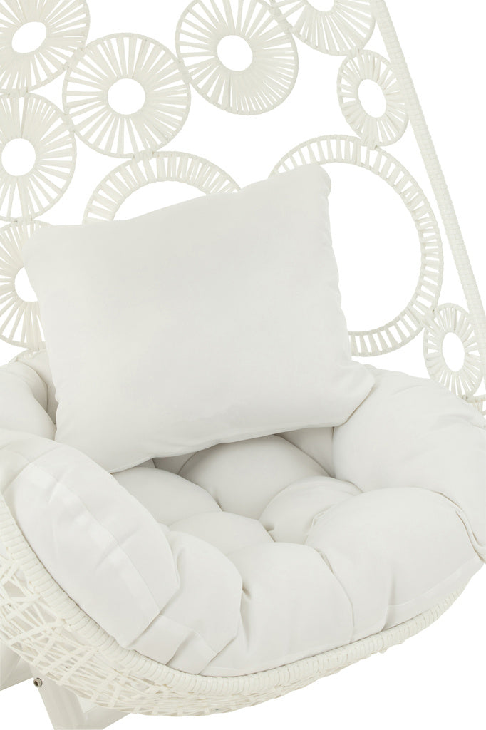 J-LINE HANGSTOEL + KUSSENS BULA METAAL/RIET WIT 