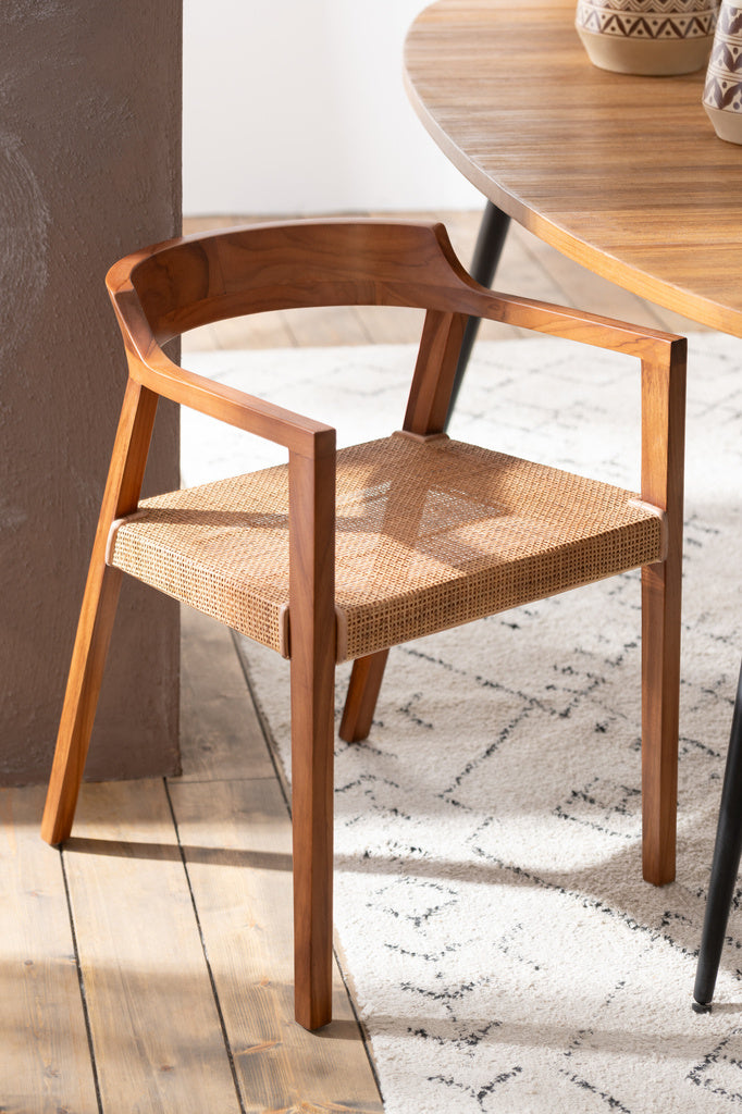 J-LINE DINING CHAIR SQUARE OPEN WEBBING TEAK WOOD BROWN