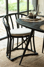 Stoel+Kussen Rotan/Textiel Zwart/Wit