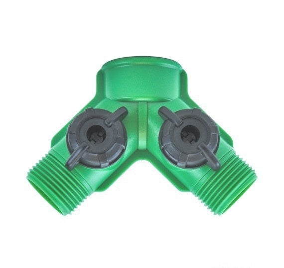 2-WEG WATERVERDELER MET KRAANTJES (1 X 3/4" BINNENDRAAD EN 2 X 3/4" BUITENDRAAD)