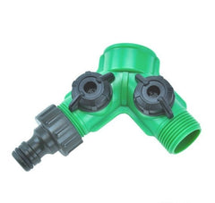 2-WEG WATERVERDELER MET KRAANTJES (1 X 3/4" BINNENDRAAD / BUITENDRAAD EN 1 X GARDENA AANSLUITING)